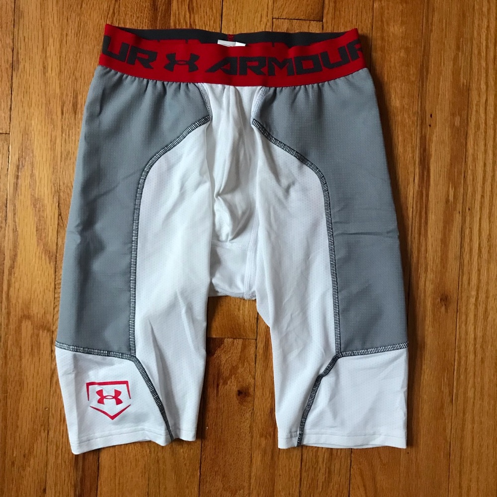 Under Armour White and Gray Compression Shorts Baseball Medium
